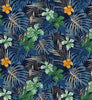 Hibiscus Flowers & Palm Leaves on Navy - Quality Cotton Craft Fabric Material