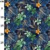 Hibiscus Flowers & Palm Leaves on Navy - Quality Cotton Craft Fabric Material