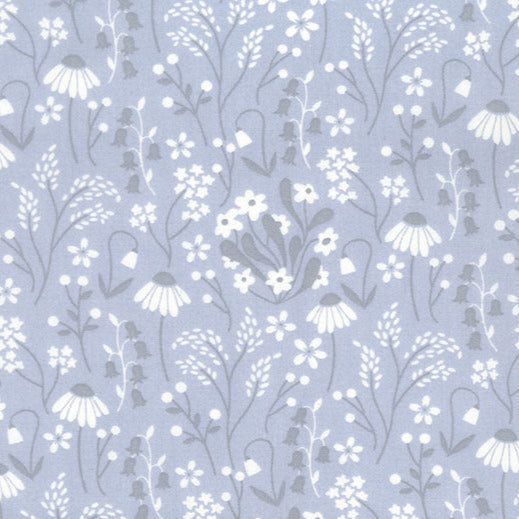 100% Cotton Poplin - White & Grey Daisy Floral Print on Grey