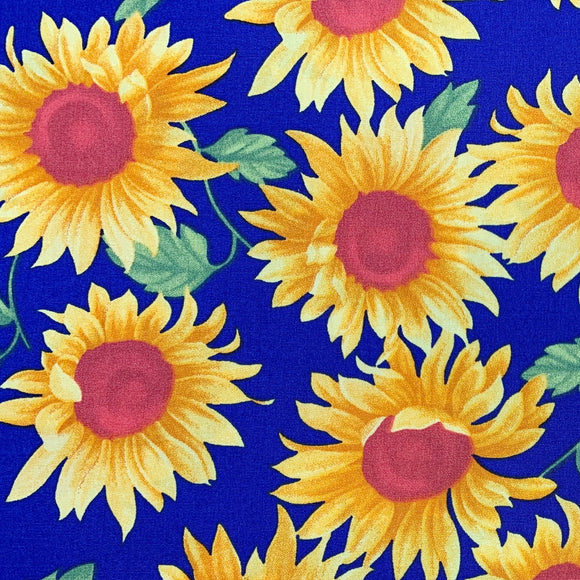 Cotton Fabric ~ Sunflowers on Royal Blue ~ 100% Cotton Poplin Prints