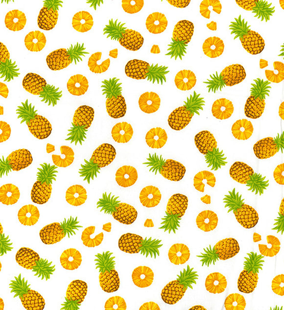 Cotton Fabric - Yellow Pineapples on Ivory - Quality Cotton Craft Fabric Material