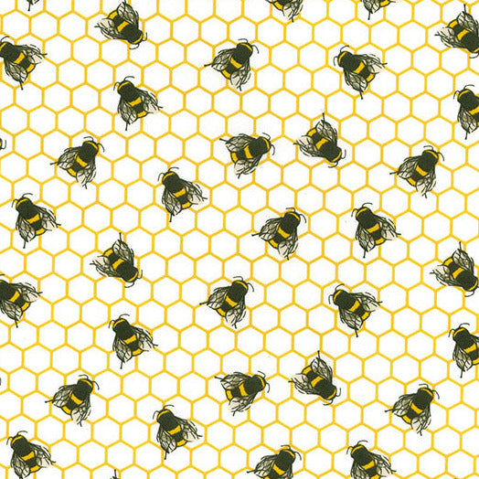 Cotton Fabric - Bee & Honeycomb Print on Ivory