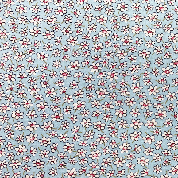 100% Cotton Poplin - White Daisy Ditsy Floral on Sky Blue (CP0861SKY)