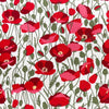 Cotton Poplin - Red Poppy & Green Leaf on Ivory