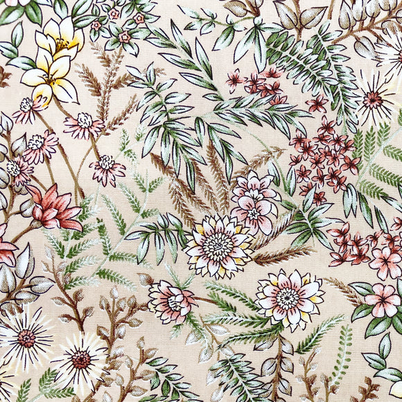 Cotton Fabric - Meadow Flowers Floral on Wheat