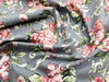 Cotton Poplin Fabric - Pink Roses on Silver Grey