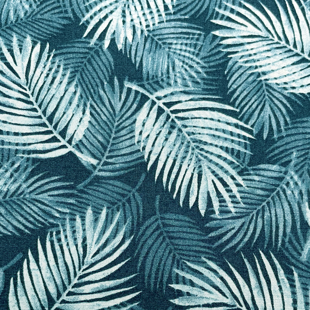 Cotton Poplin Fabric - Feather Leaf Print on Teal