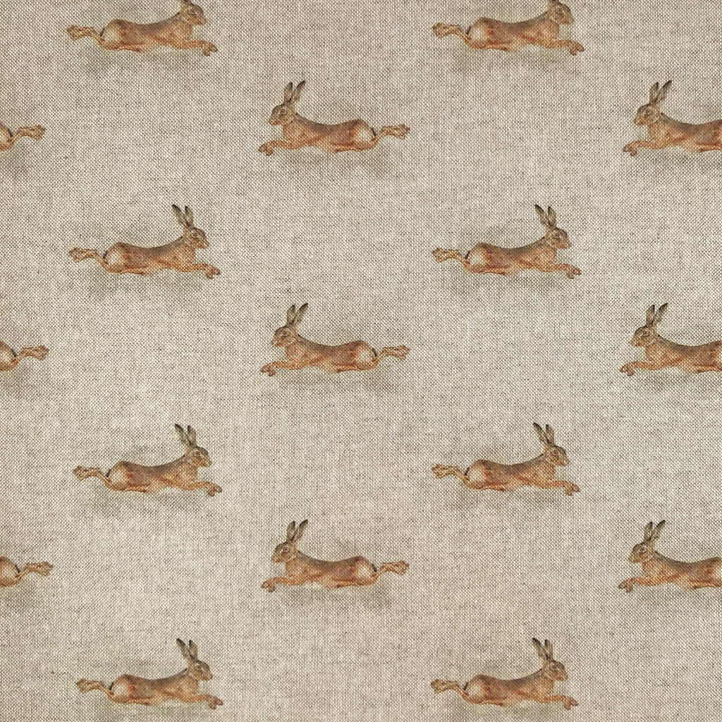 Upholstery Fabric - Cotton Rich Linen Look Material - Leaping Hares