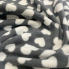 Anti-Pil Super Soft Printed Fleece Fabric - Grey & White Love Heart Print Fleece