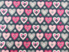 Love Heart Fabric ~ GREY & PINK Hearts ~ 100% Cotton Poplin