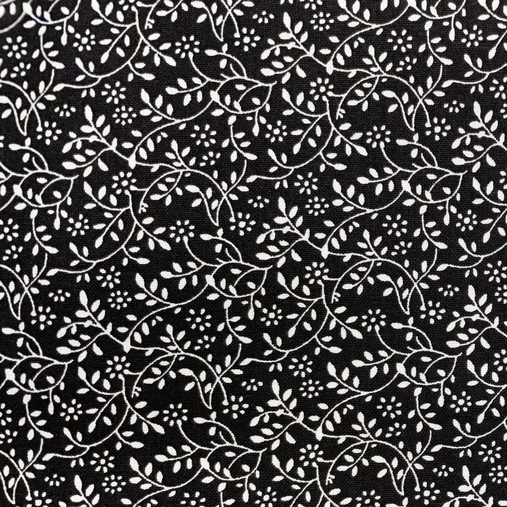 Cotton Fabric - Black & White Floral Vine - Blender Craft Fabric