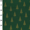 Christmas Fabric - Gold Glitter Xmas Trees on Green - 100% Cotton Fabric