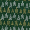 Christmas Fabric - Silver & Gold Glitter Xmas Trees on Green - 100% Cotton Fabric