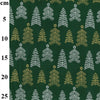 Christmas Fabric - Silver & Gold Glitter Xmas Trees on Green - 100% Cotton Fabric