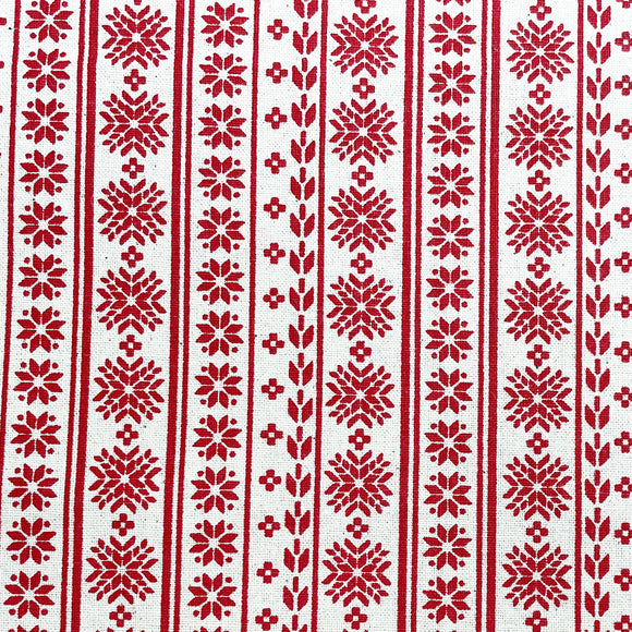 Christmas Fabric - Red Scandi Snowflakes on Natural - 100% Cotton Fabric