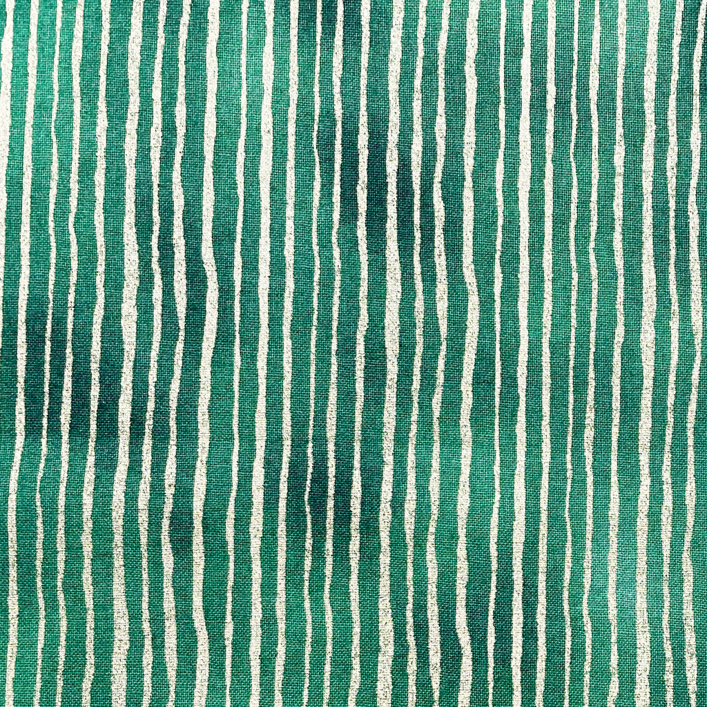 Christmas Fabric - Metallic Gold Christmas Stripes on Green - Cotton Fabric