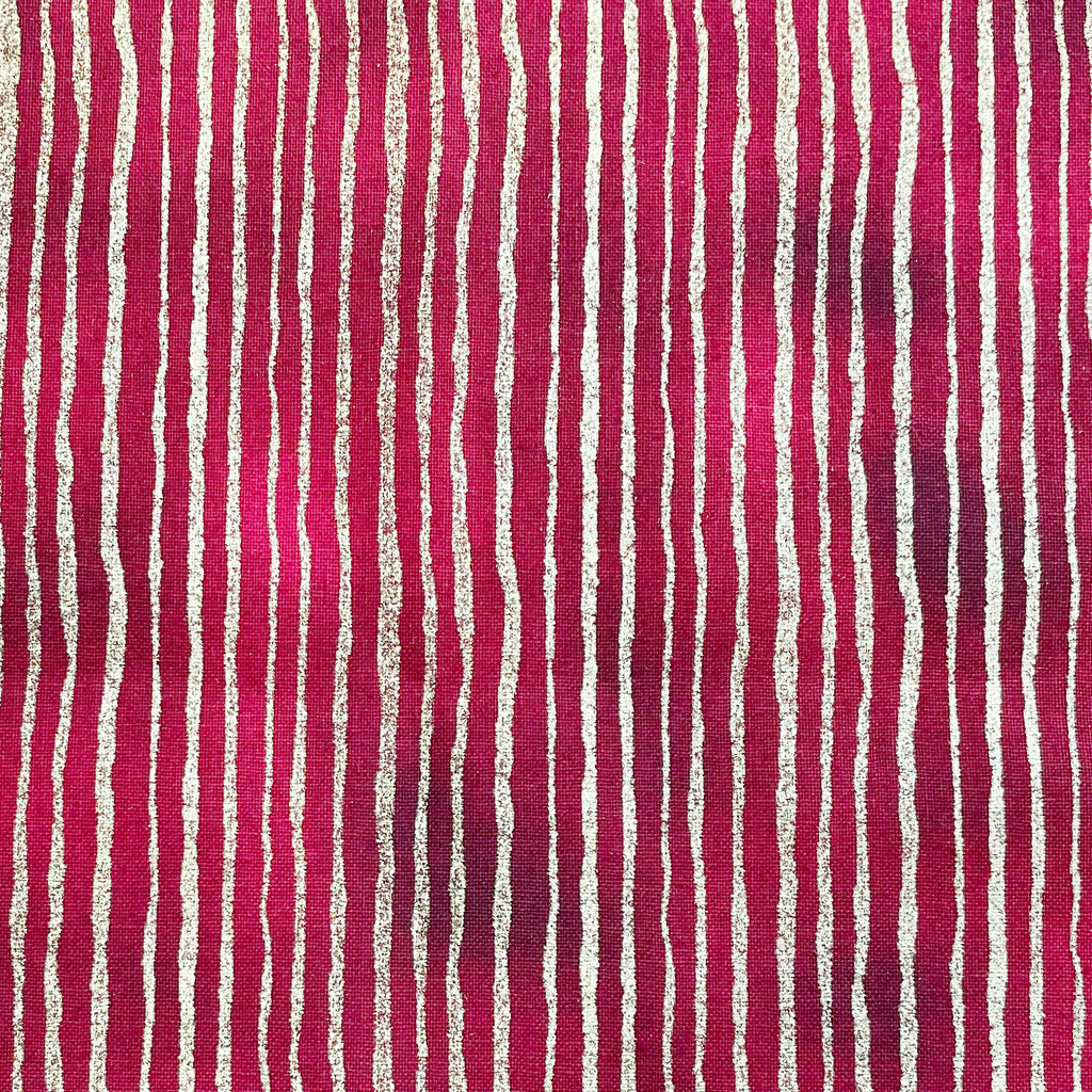 Christmas Fabric - Metallic Gold Christmas Stripes on Red - Cotton Fabric