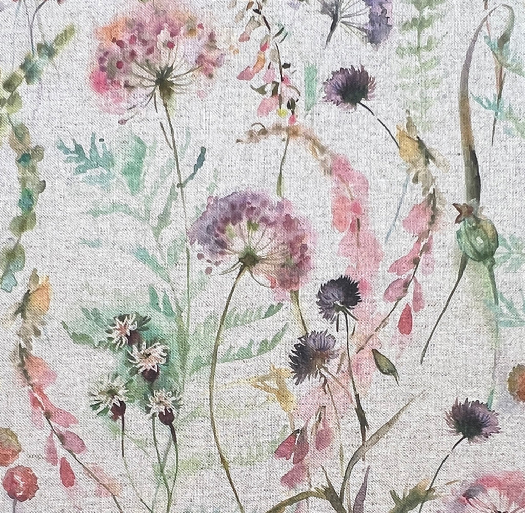 Organic Linen - Montagna Rose Pink - Dandelion Floral Canvas Upholstery Fabric