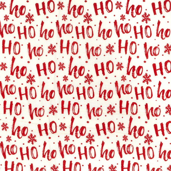 Christmas Fabric - Ho Ho Ho & Snowflakes on Cream - 100% Cotton Fabric