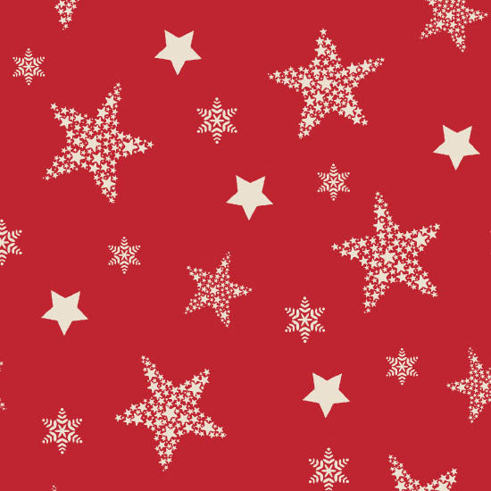 Christmas Fabric - Cream Stars on Red - 100% Cotton Fabric