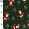 Christmas Fabric - Cute Santa & Snowflake on Green - Craft Fabric Material Metre