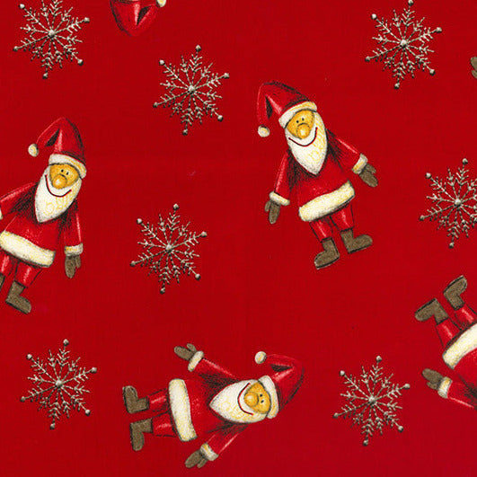 Christmas Fabric - Cute Santa & Snowflake on Red - Craft Fabric Material Metre