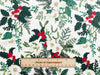 Christmas Fabric - White Flowers Mistletoe Holly & Red Berries on Ivory- 100% Cotton Fabric