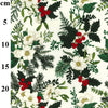 Christmas Fabric - White Flowers Mistletoe Holly & Red Berries on Ivory- 100% Cotton Fabric