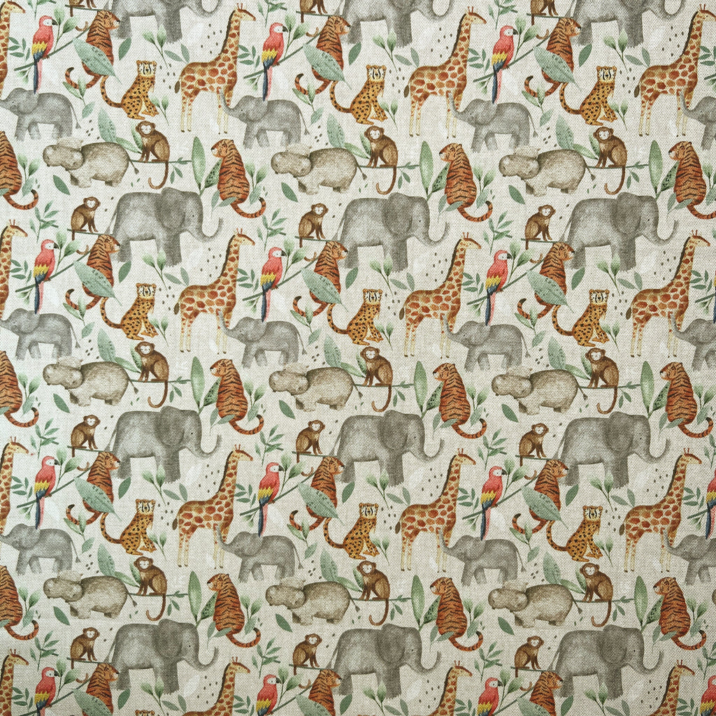 Cotton Panama Canvas Fabric - Rainforest Animals on Natural Background