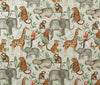 Cotton Panama Canvas Fabric - Rainforest Animals on Natural Background