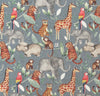 Cotton Panama Canvas Fabric - Rainforest Animals on Steel Grey Background