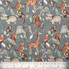 Cotton Panama Canvas Fabric - Rainforest Animals on Steel Grey Background