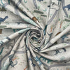 Cotton Panama Canvas Fabric - Dinosaur Land on Linen Background