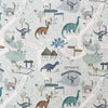 Cotton Panama Canvas Fabric - Dinosaur Land on Mint Green Background