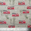 Cotton Panama Canvas Fabric - Red Fire Engines on Linen Background