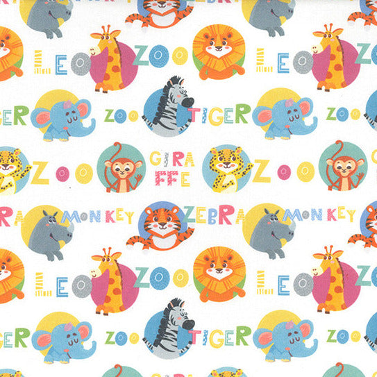 Digital Cotton Prints - Cute Zoo Animals Print