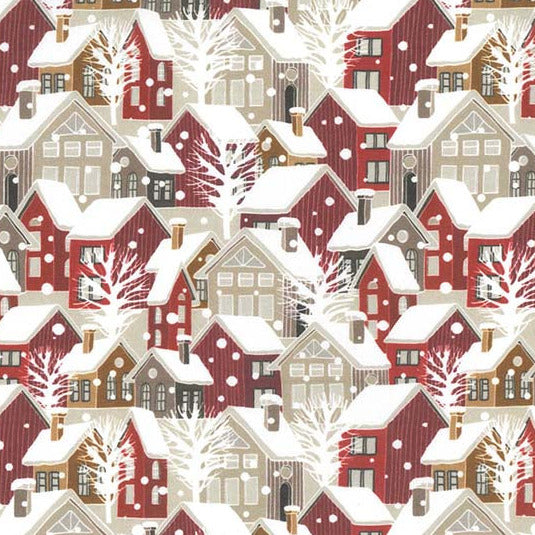 Christmas Fabric - Snowy Village Town Houses - Xmas Craft Fabric Material Metre