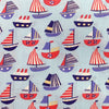 Childrens Fabric ~ Blue Red White Sail Boats on Blue ~ Polycotton Prints