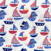 Childrens Fabric ~ Blue Red White Sail Boats on White ~ Polycotton Prints