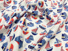 Childrens Fabric ~ Blue Red White Sail Boats on White ~ Polycotton Prints