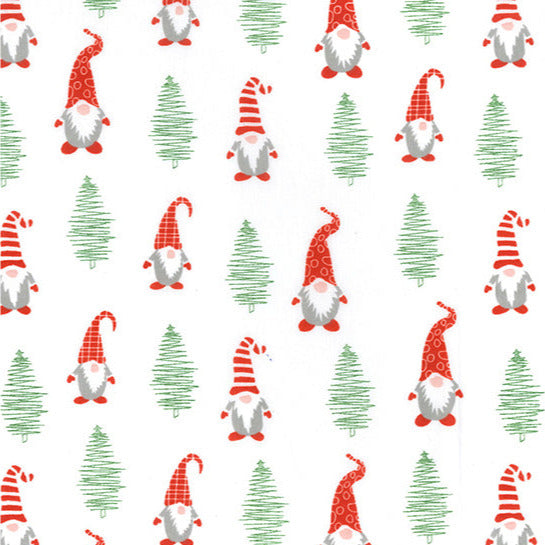 Christmas Fabric - Cute Xmas Gonks on White - Polycotton Prints