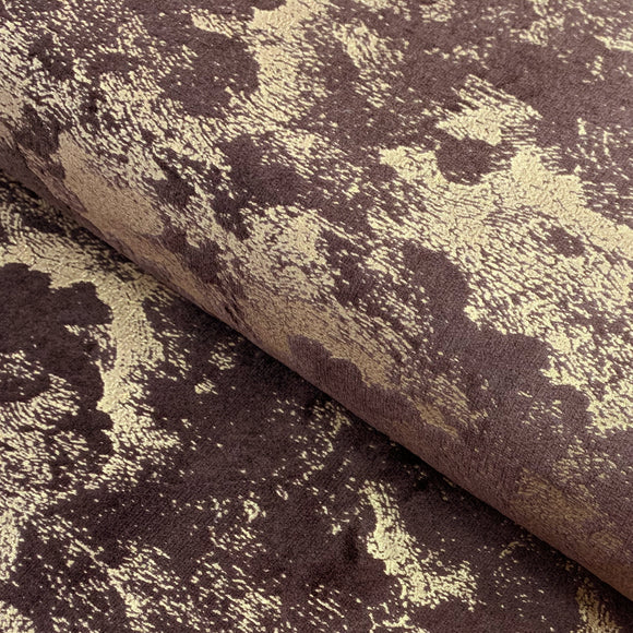 Upholstery Fabric - Avalon Marbled Velour Velvet - Dark Brown & Gold