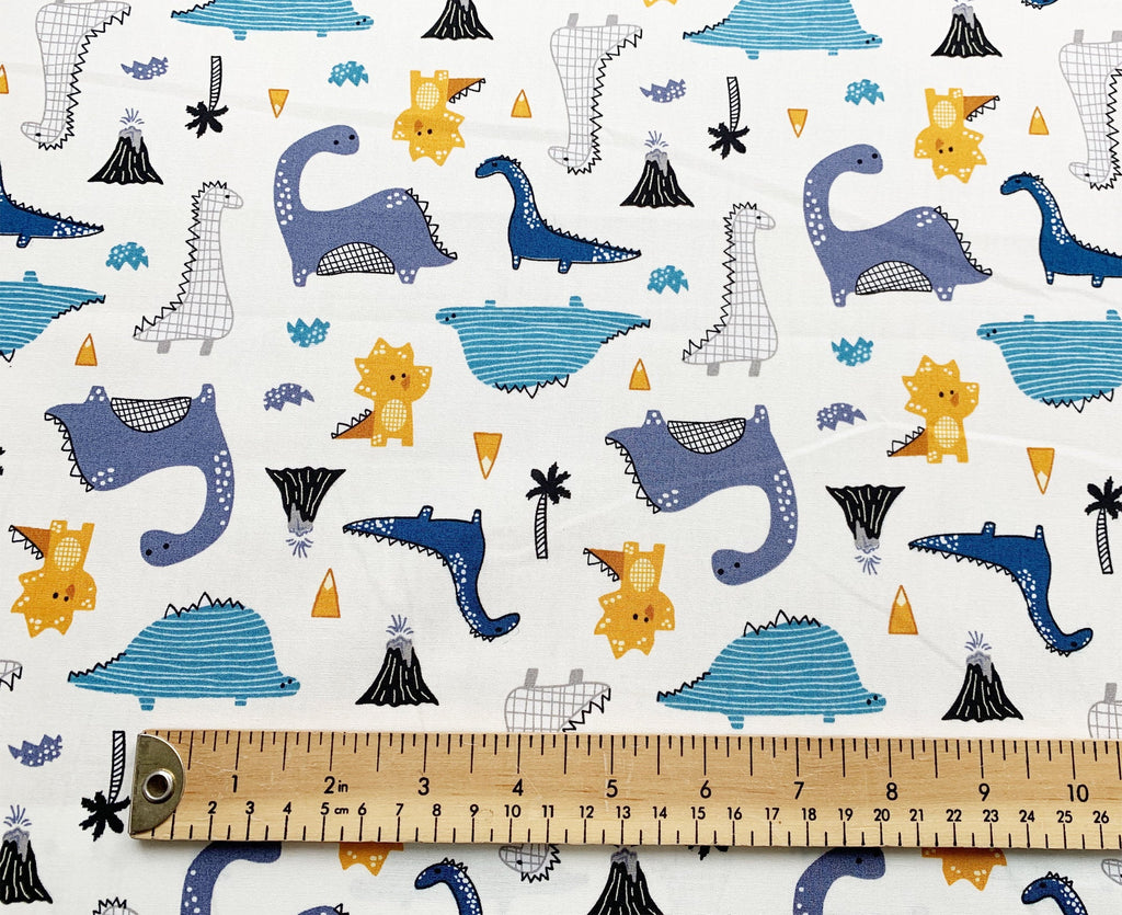 Childrens Fabrics ~ Dinosaur Print ~ WHITE ~ 100% Cotton Poplin Prints