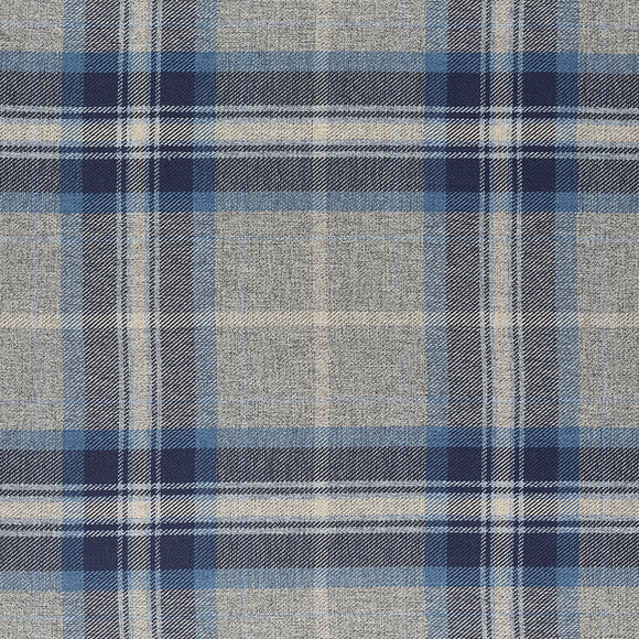 Upholstery Fabric Grampian Faux Wool Navy Blue & Grey Tartan Check Curtain Fabric