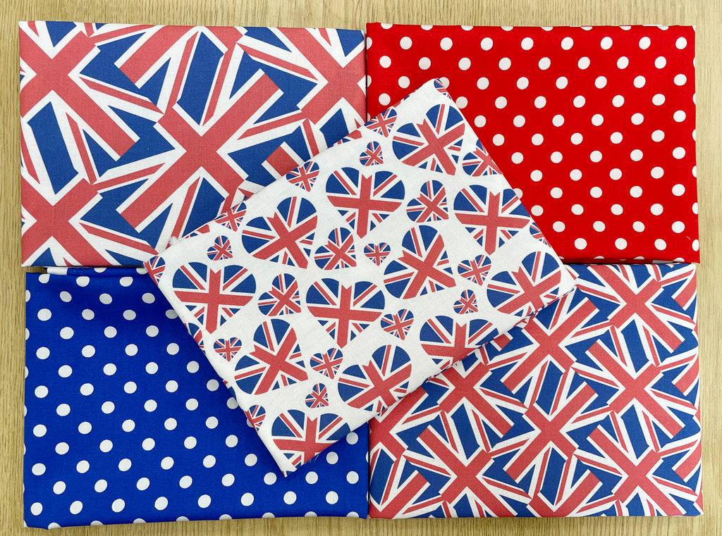 Fat Quarter Bundle -  Coronation Union Jack Red White Royal Blue