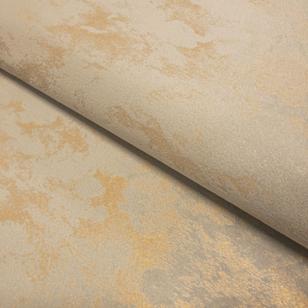 Upholstery Fabric - Avalon Marbled Velour Velvet - Mink & Gold