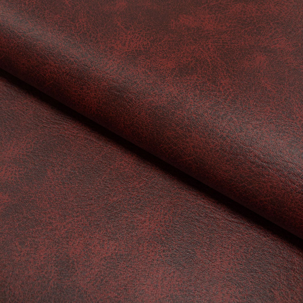 Upholstery Fabric - Navada Faux Leather - Marble Effect Oxblood Red