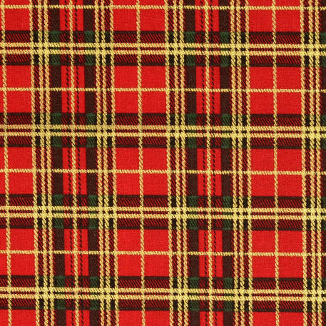 Cotton Fabric - Red & Gold Christmas Tartan Print