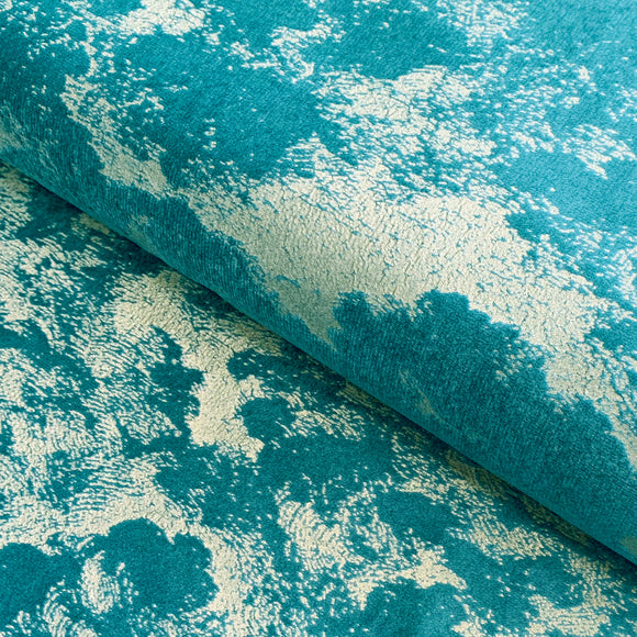 Upholstery Fabric - Avalon Marbled Velour Velvet - Teal & Gold